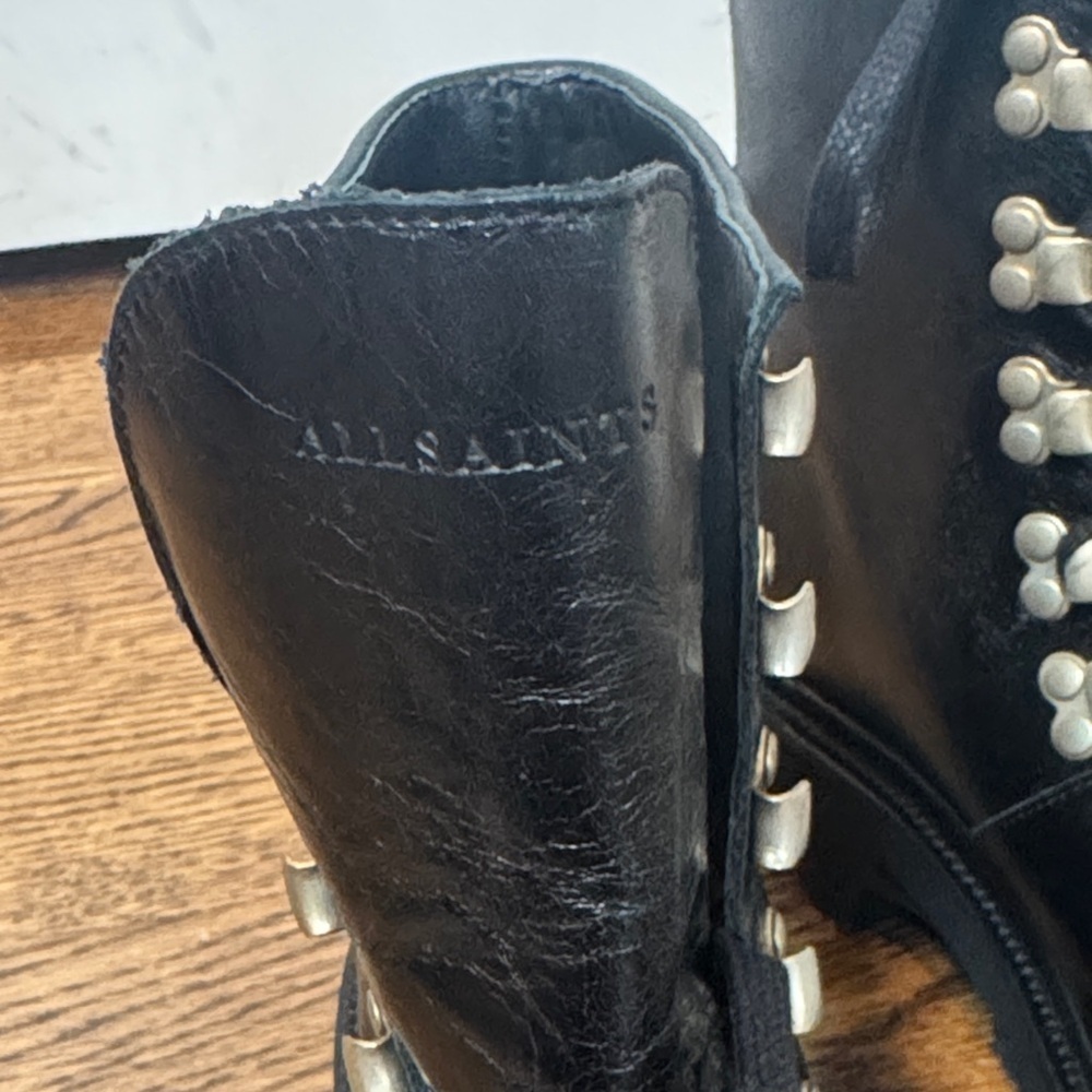 All Saints Wanda Lug Sole Black Leather Combat Boots 40/10 - Picture 13 of 16